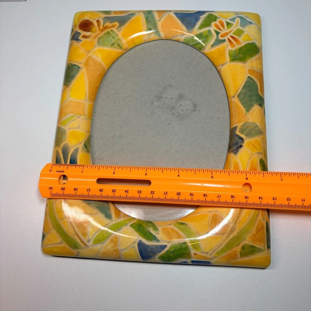 Vintage Style Mosaic‎ Dragonfly Floral Photo Frame Yellow Blue Green 5x7 4x6
